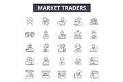 Market traders line icons, signs set