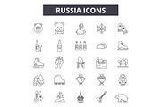 Russia line icons, signs set, vector