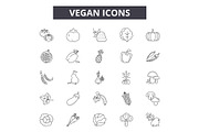 Vegan line icons, signs set, vector