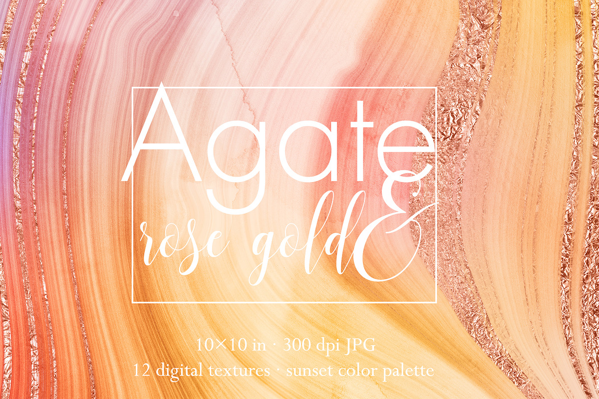 12 Sunset agate & rose gold papers in Textures - product preview 8
