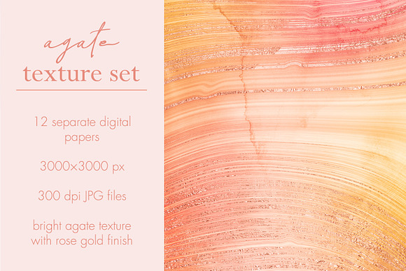 12 Sunset agate & rose gold papers in Textures - product preview 1