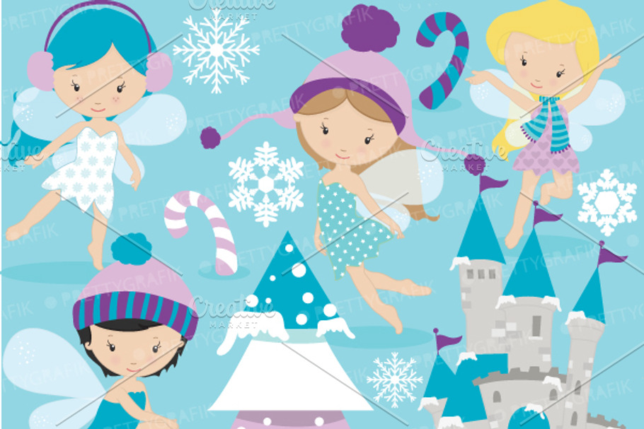 Winter fairies clipart commercial in Illustrations - product preview 8