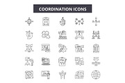 Coordination line icons, signs set