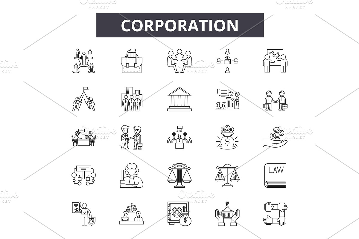 Corporation line icons, signs set in Illustrations - product preview 8