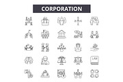 Corporation line icons, signs set
