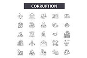 Corruption line icons, signs set