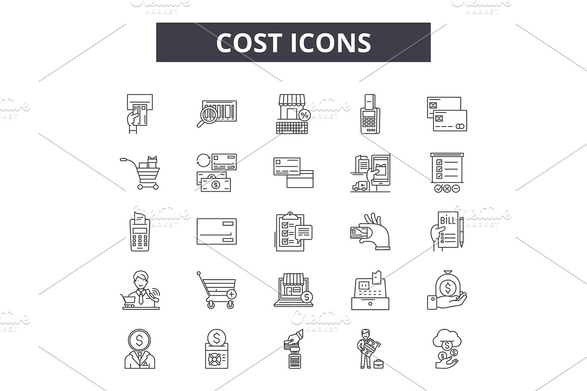Cost 2 line icons, signs set, vector in Illustrations - product preview 8