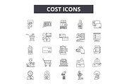 Cost 2 line icons, signs set, vector