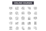 Online courses line icons, signs set