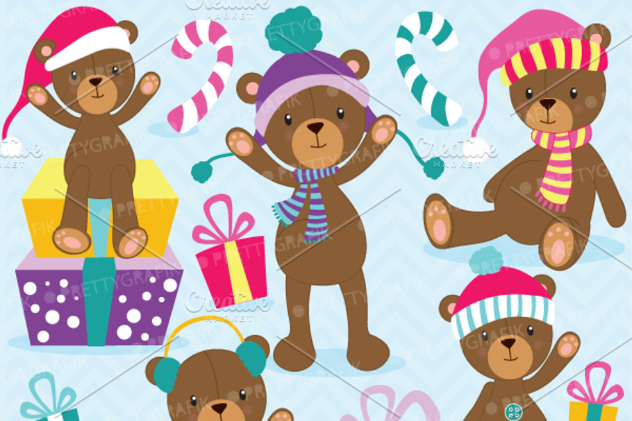 Christmas Teddy bear clipart in Illustrations - product preview 8