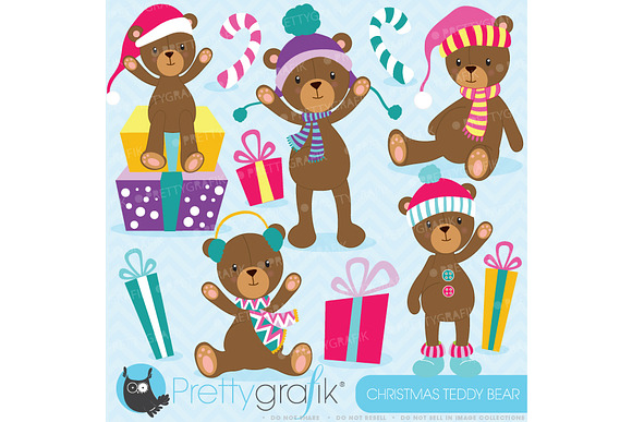 Christmas Teddy bear clipart in Illustrations - product preview 1