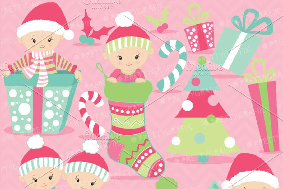 Christmas baby girl clipart in Illustrations - product preview 8