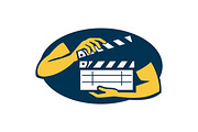 Hand Holding Movie Clapboard Oval Re