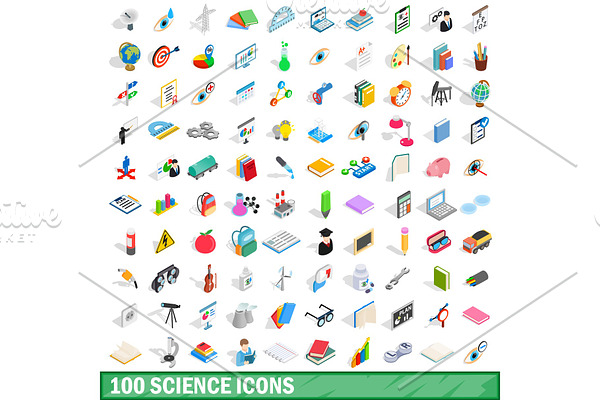 100 science icons set, isometric 3d