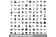 100 toys for kids icons set, simple