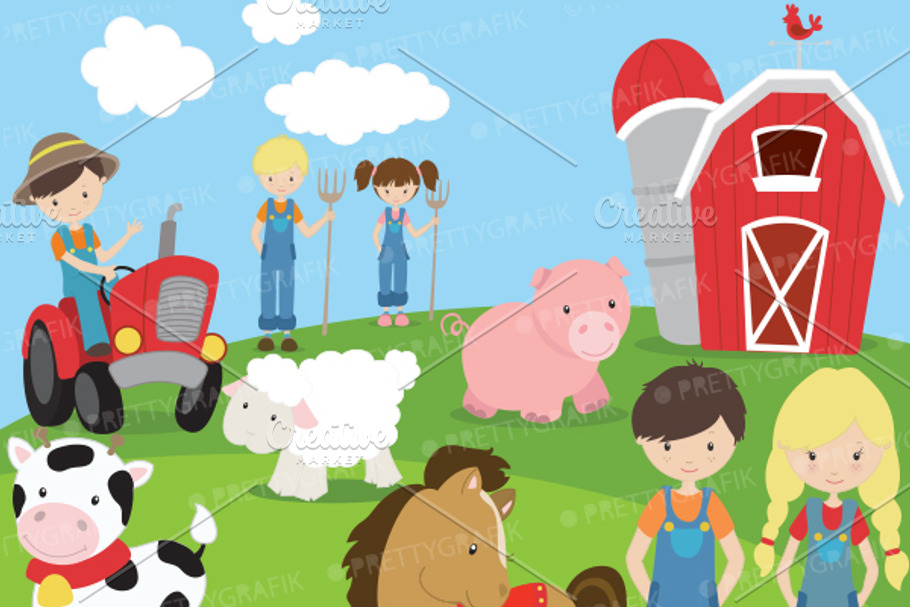 Farm animals and friends clipart in Illustrations - product preview 8