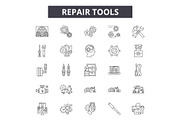 Repair tools line icons, signs set