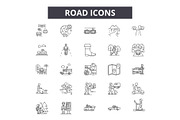 Road line icons, signs set, vector