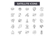 Satellite line icons, signs set