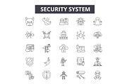 Security system line icons, signs