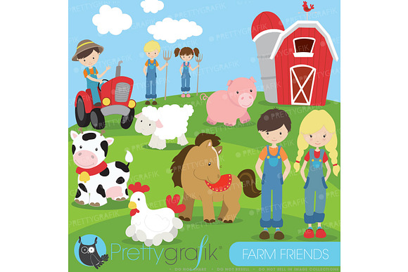 Farm animals and friends clipart in Illustrations - product preview 1