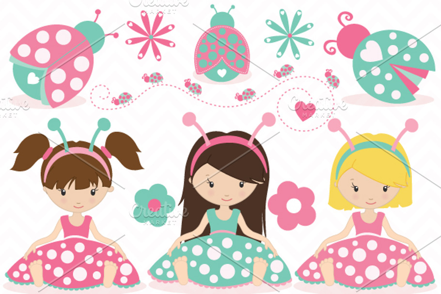 pink Ladybug clipart commercial use in Illustrations - product preview 8