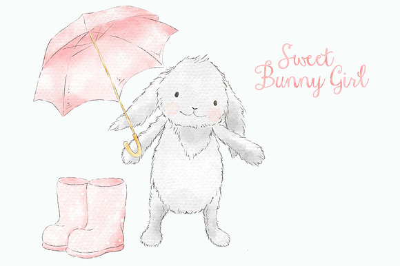Sweet Bunny Girl watercolor clipart in Illustrations - product preview 4