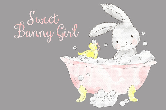 Sweet Bunny Girl watercolor clipart in Illustrations - product preview 5