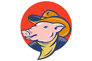 Pig with cowboy hat and bandana