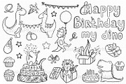 Doodle Birthday Dino Clipart