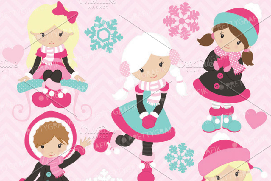 holiday snow girls clipart in Illustrations - product preview 8
