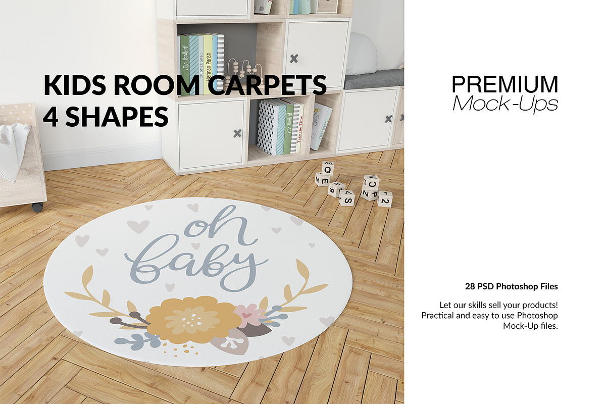 4 Types of Carpets in Kids Room in Product Mockups - product preview 8