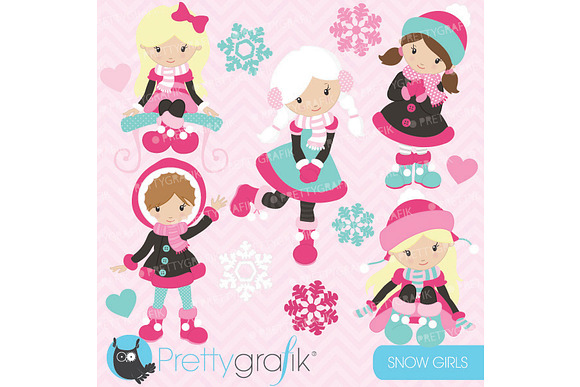 holiday snow girls clipart in Illustrations - product preview 1