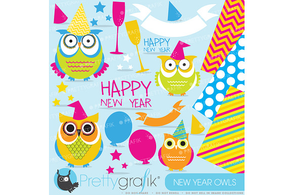 New Year Owls clipart commercial use in Illustrations - product preview 1