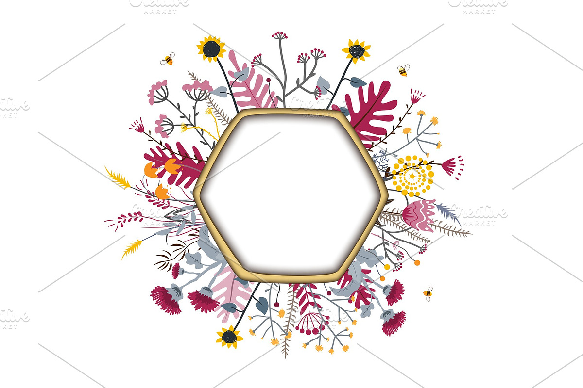 Hexagon Frame with cute honey in Illustrations - product preview 8