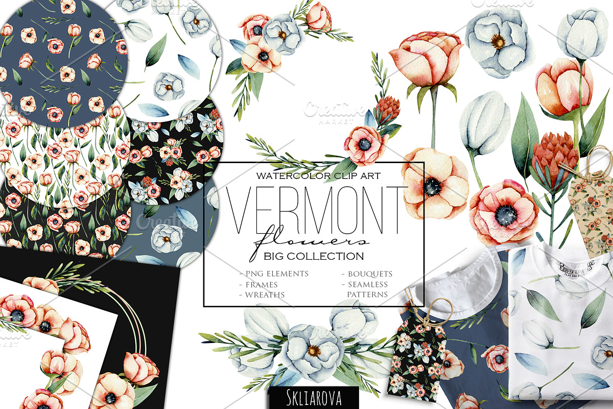 Vermont flowers. Big floral clipart. in Illustrations - product preview 8