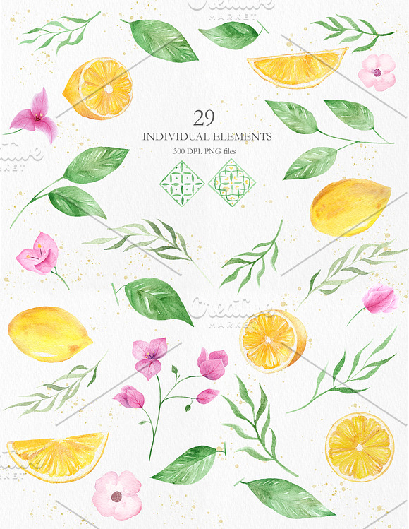 Watercolor Lemon Clipart Collection in Illustrations - product preview 7