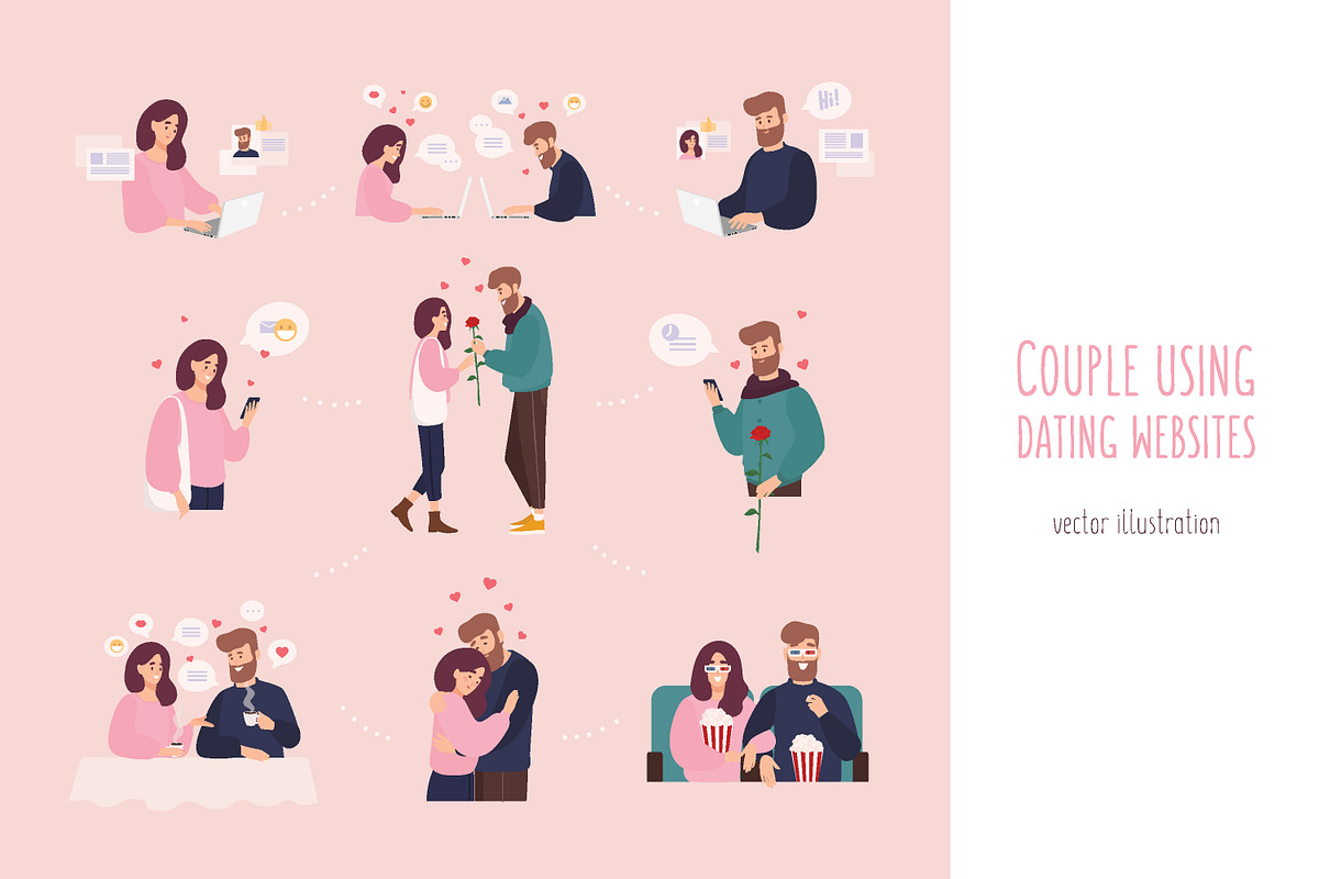 Couple met on dating site in Illustrations - product preview 8
