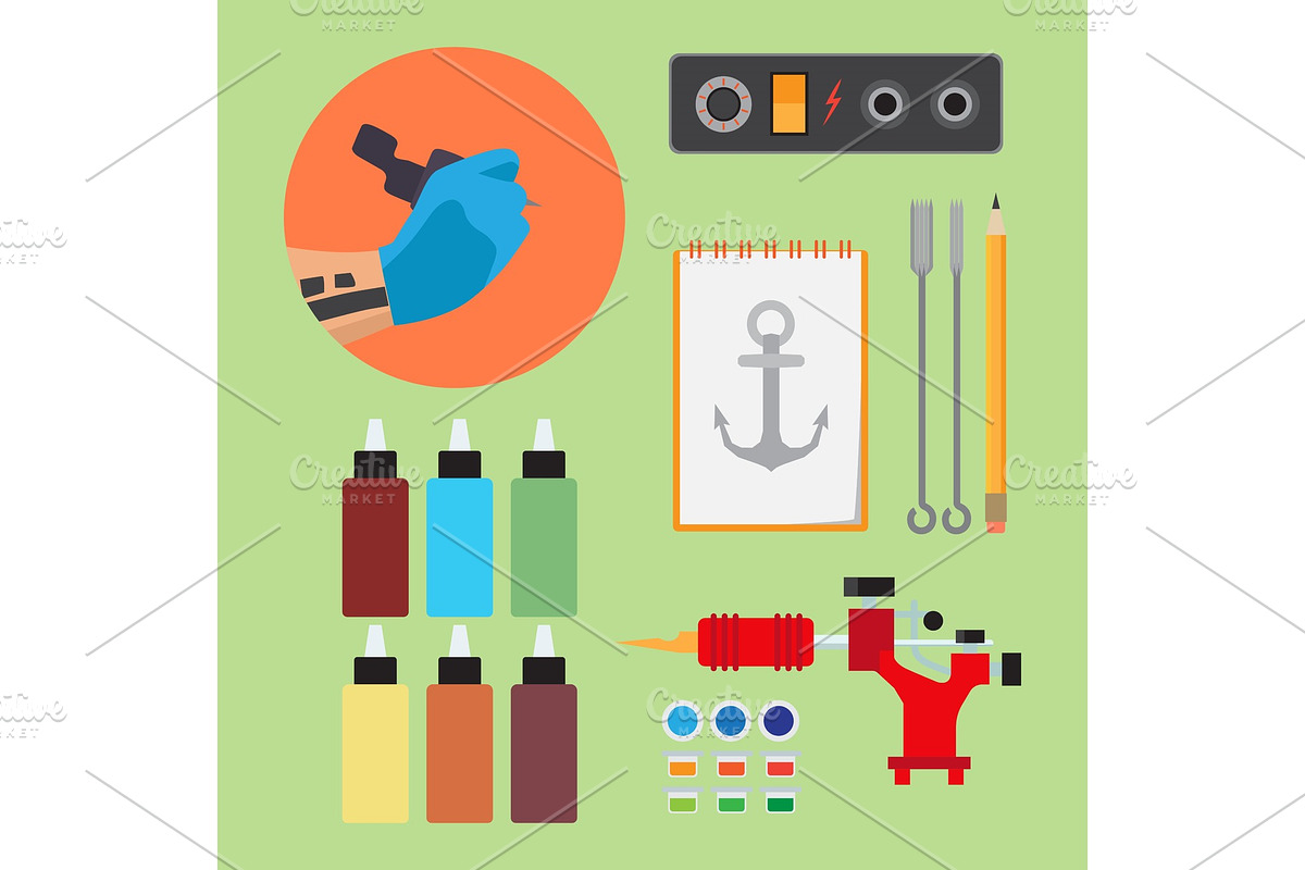 Paints and tools for tattooing in Objects - product preview 8