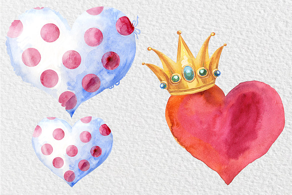 Unique watercolor hearts in Objects - product preview 2