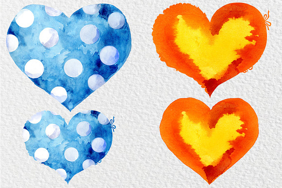 Unique watercolor hearts in Objects - product preview 4