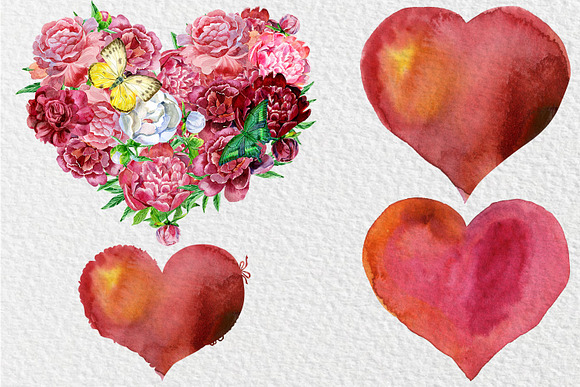 Unique watercolor hearts in Objects - product preview 5