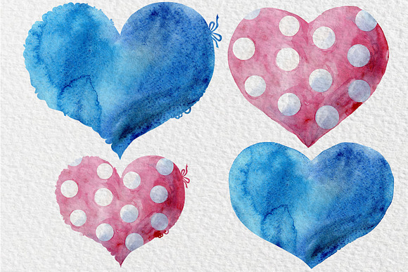 Unique watercolor hearts in Objects - product preview 6