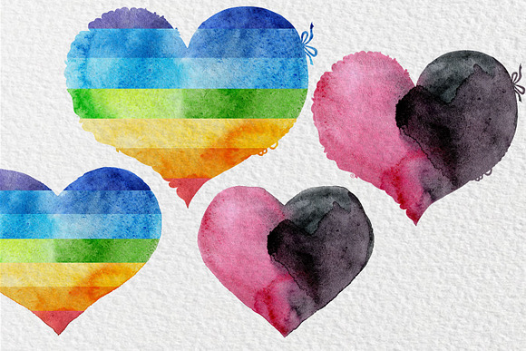 Unique watercolor hearts in Objects - product preview 8
