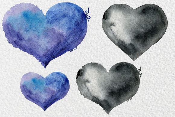 Unique watercolor hearts in Objects - product preview 9