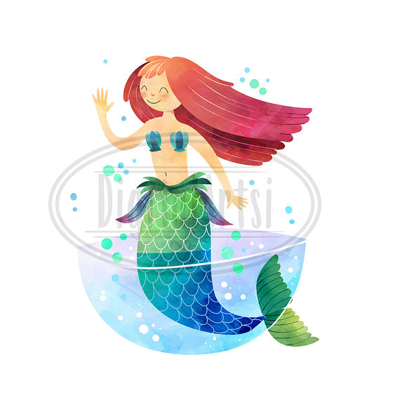 Watercolor Mermaids Clipart in Illustrations - product preview 2