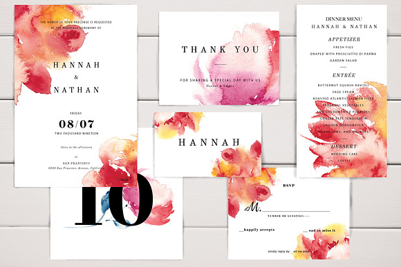 Watercolor Peony Wedding Card Set in Wedding Templates - product preview 1