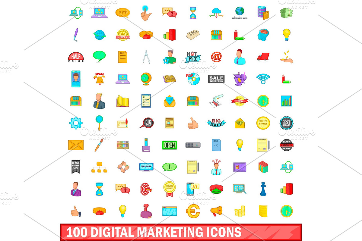 100 digital marketing icons set in Objects - product preview 8