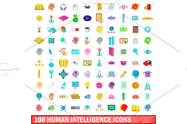 100 human intelligence icons set