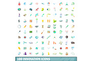 100 innovation icons set, cartoon